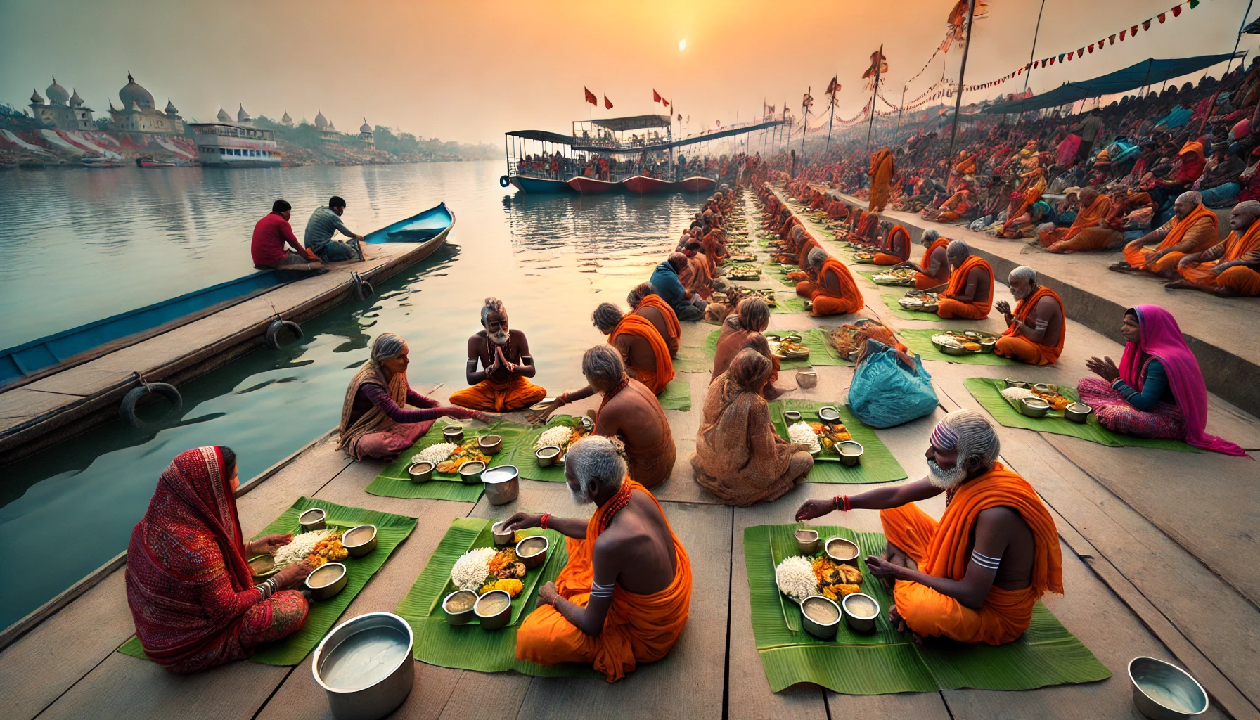 Anna Daan Mahotsav feeding devotion at Maha Kumbh Mela and receiving blessings